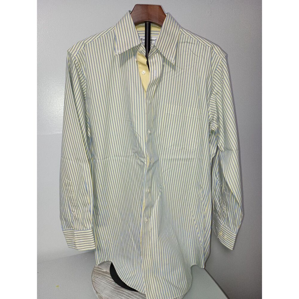 Paul Fredrick: Striped Long-Sleeve Button Down Slim Fit Shirt, Men Size 15.5-32